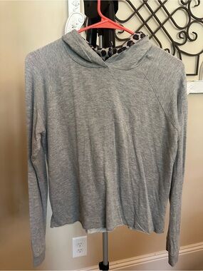 Daytrip Light Heather Gray Hoodie with Leopard-Print Hood Lining